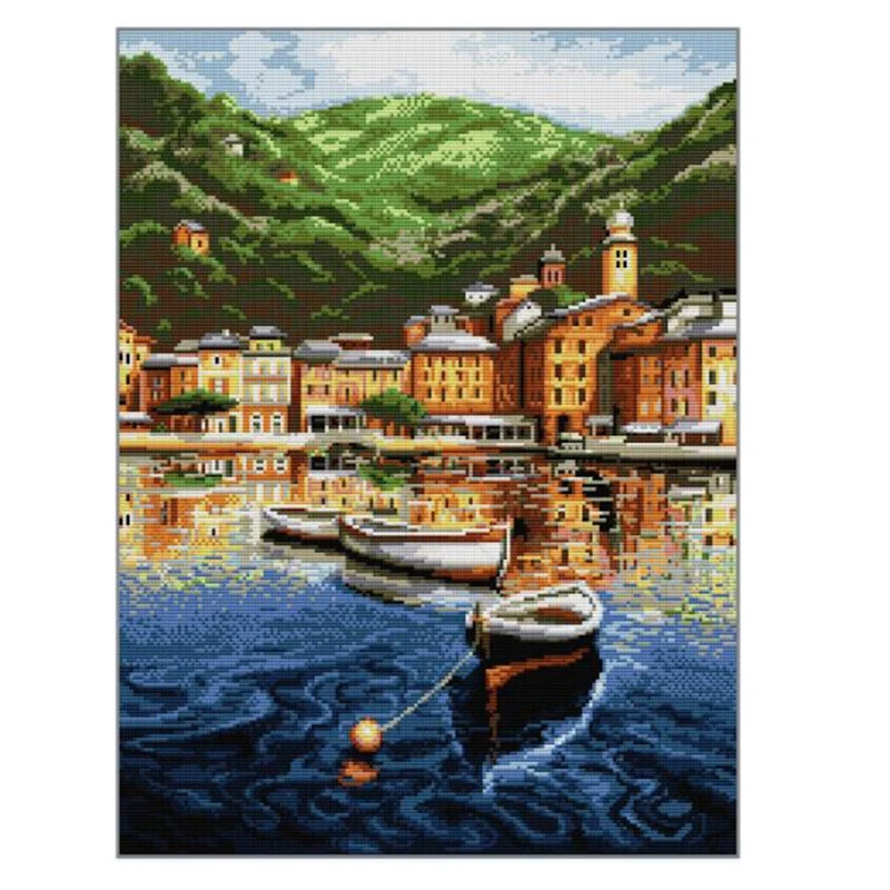 

Cross Stitch Stamped Kits 14CT Printed Embroidery Cloth Needlepoint Kits Easy Patterns for Sampan 41X52cm