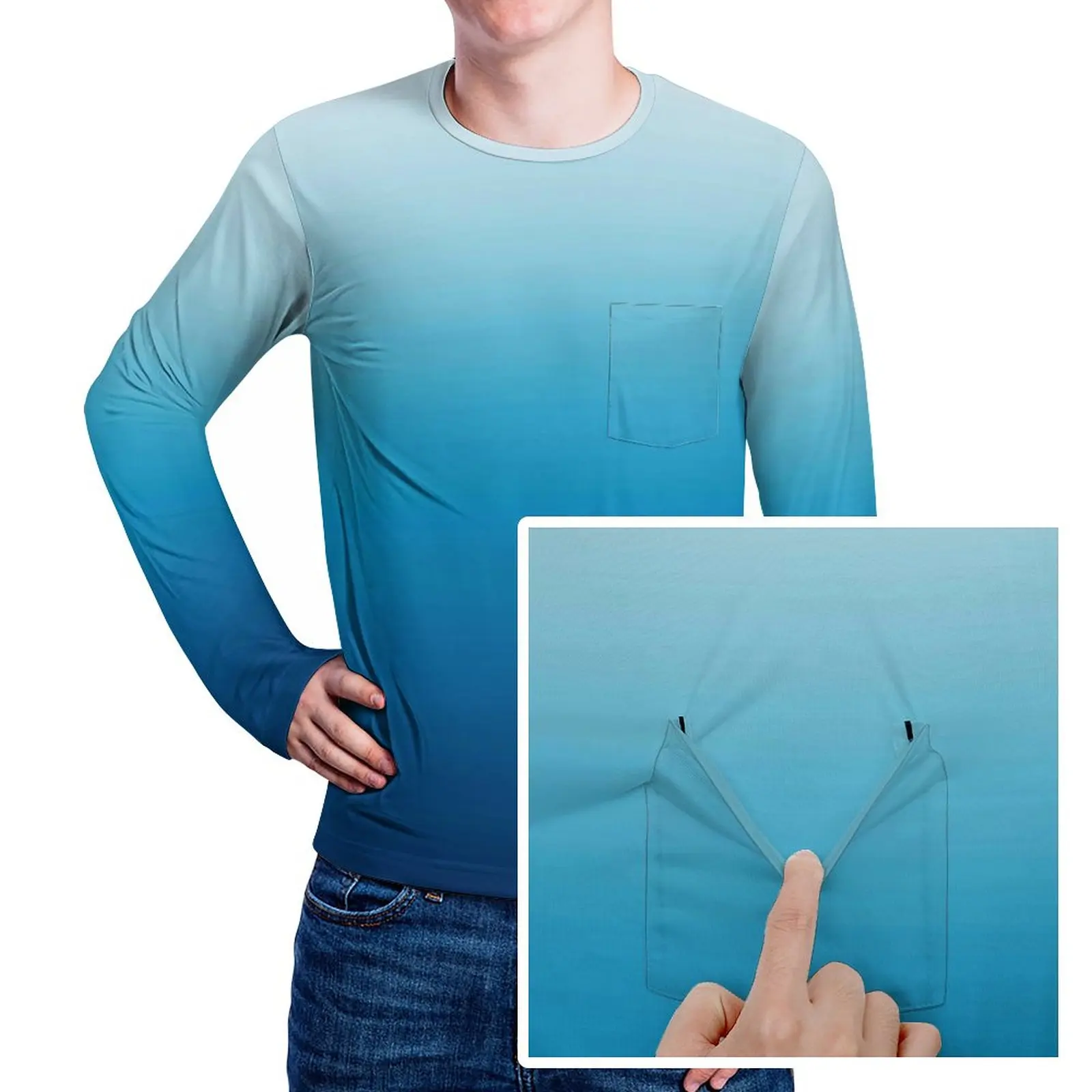 

Мужская футболка с длинным рукавом, с принтом морского Омбре