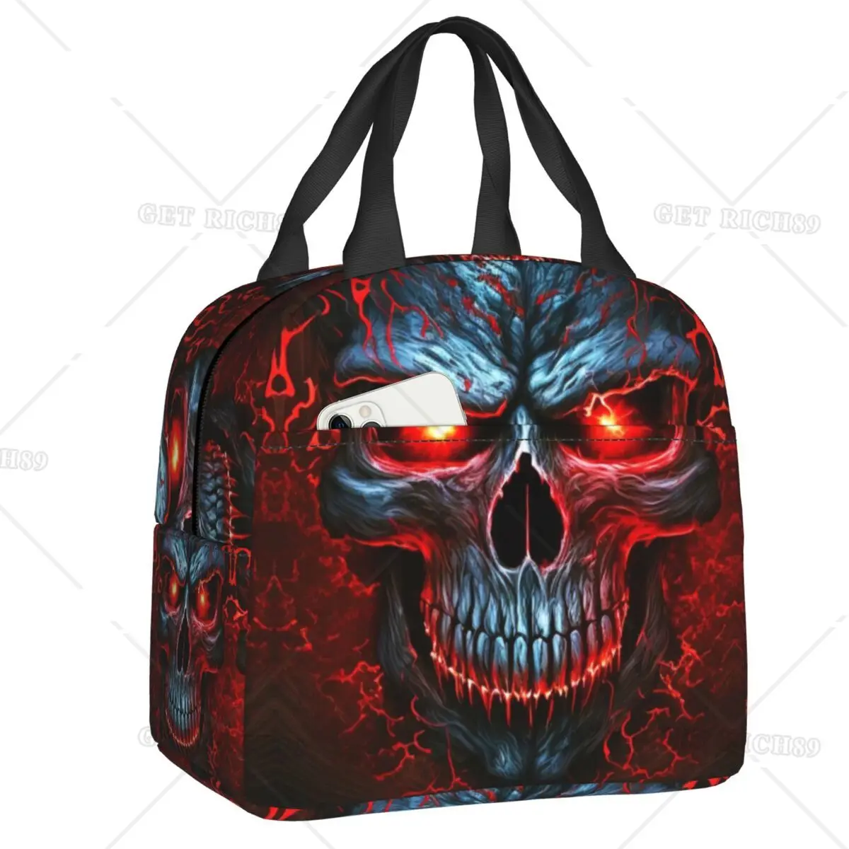

Halloween Gothic Skeleton Thermal Insulated Lunch Bags Women Fire Skull Resuable Lunch Tote for Kids School Food Bento Box