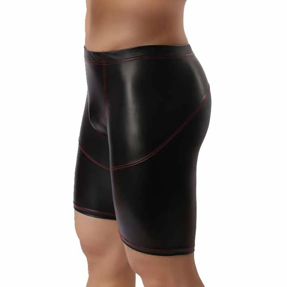 

Мужские пикантные модные черные 5-точечные брюки из искусственной кожи со средней талией, кожаные брюки, модная одежда для геев, трусики в ст...