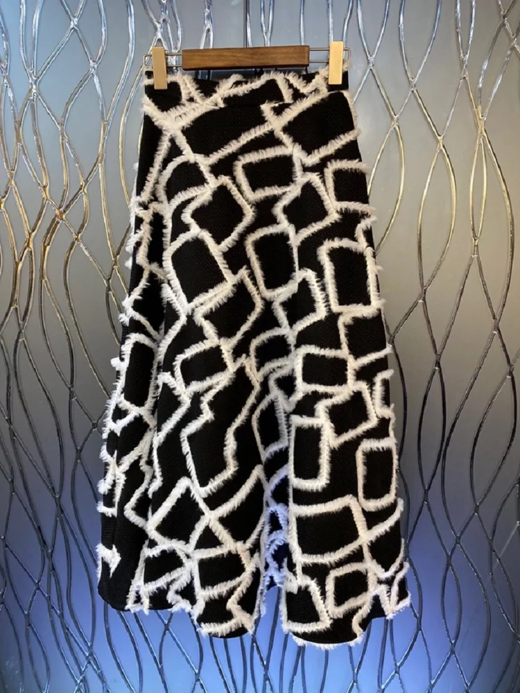 

Женская длинная юбка с кружевом, черная повседневная юбка макси с геометрическим узором, в стиле пэчворк, Осень-зима 2022