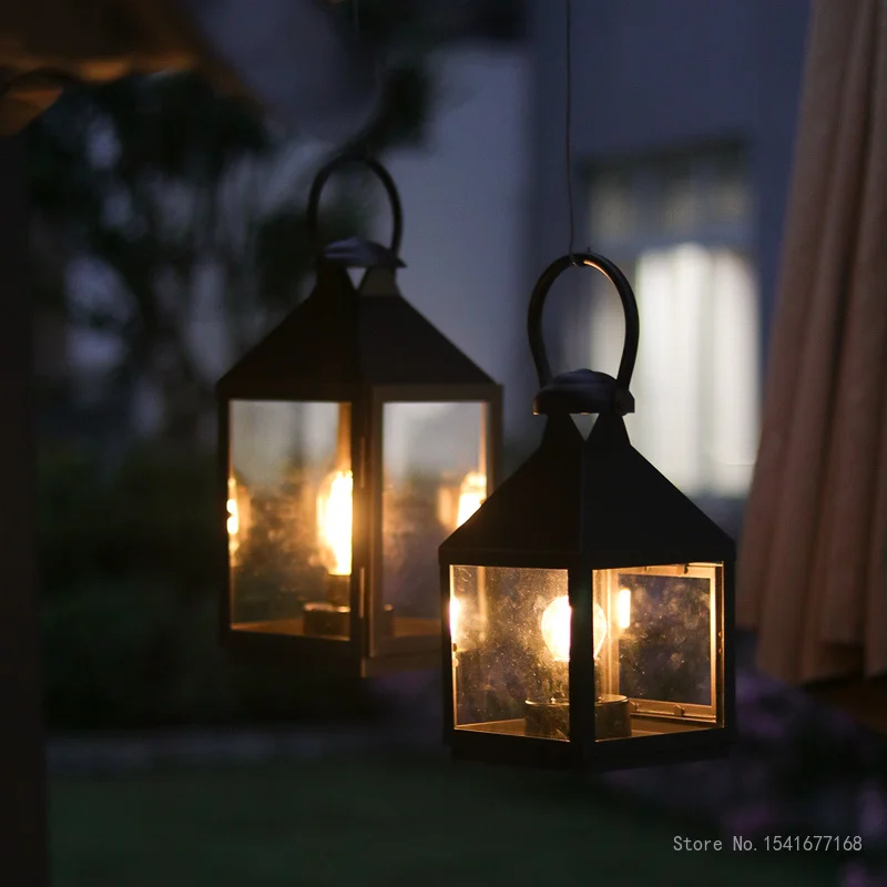 Nordic outdoor glass windproof candlestick wrought iron floo