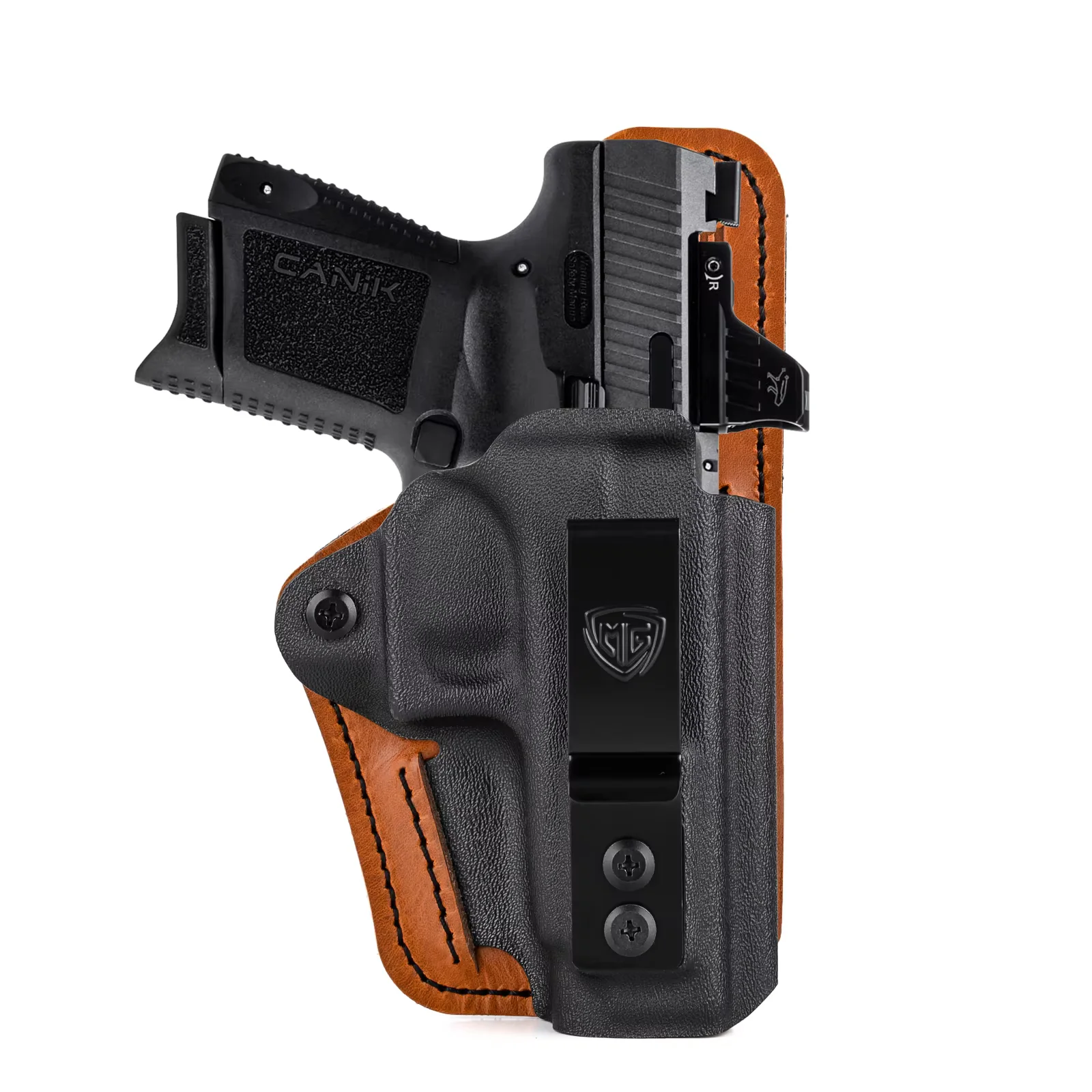 Фото Кобура Masada Slim с комфортной накладкой, гибридная кобура IWB из кайдекса и кожи для IWI Masada Slim, для скрытого ношения с красной точкой (Red Dot Optic) внутри. №1