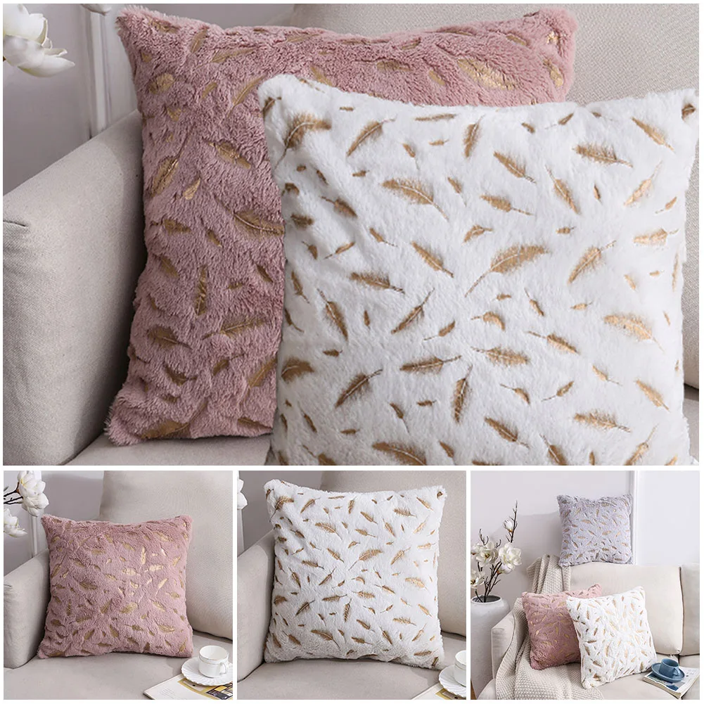

2pcs Luxury Sofa Cushion Nordic Pillows Case 45x45 Double-Sided Feather Bronzing Plush Pillowcase Decor For Living Home