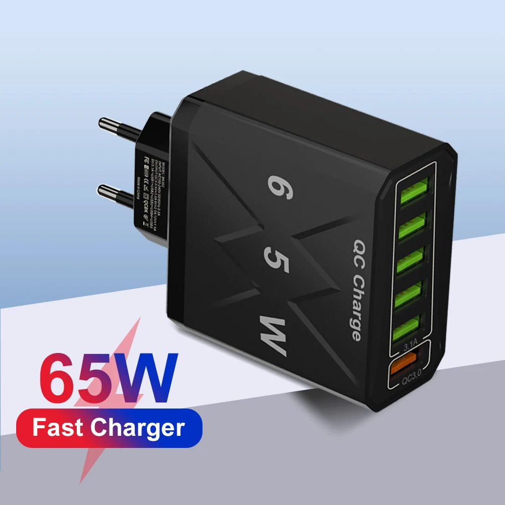 

65W USB C Charger Fast Charging Phone Power Adapter For iPhone 14 13 12 Pro Samsung Oneplus Xiaomi Quick Charge3.0 Wall Charger