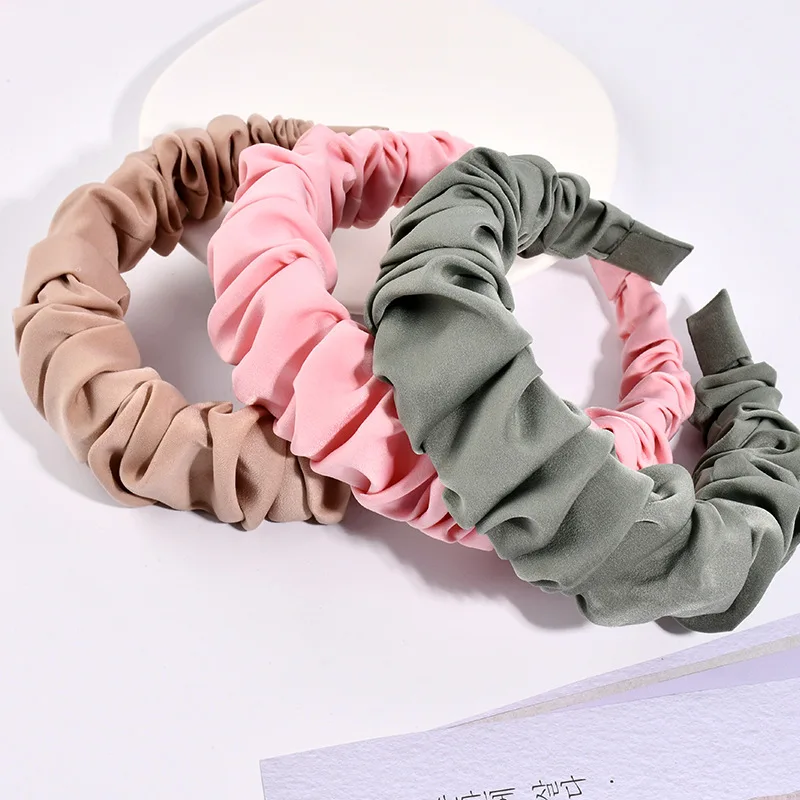 

Fashion Hair Hoop Solid Color Cloth Headband Retro Pleated HeadbandHeaddress Hairband Hair Band for Hair Washing Accessories
