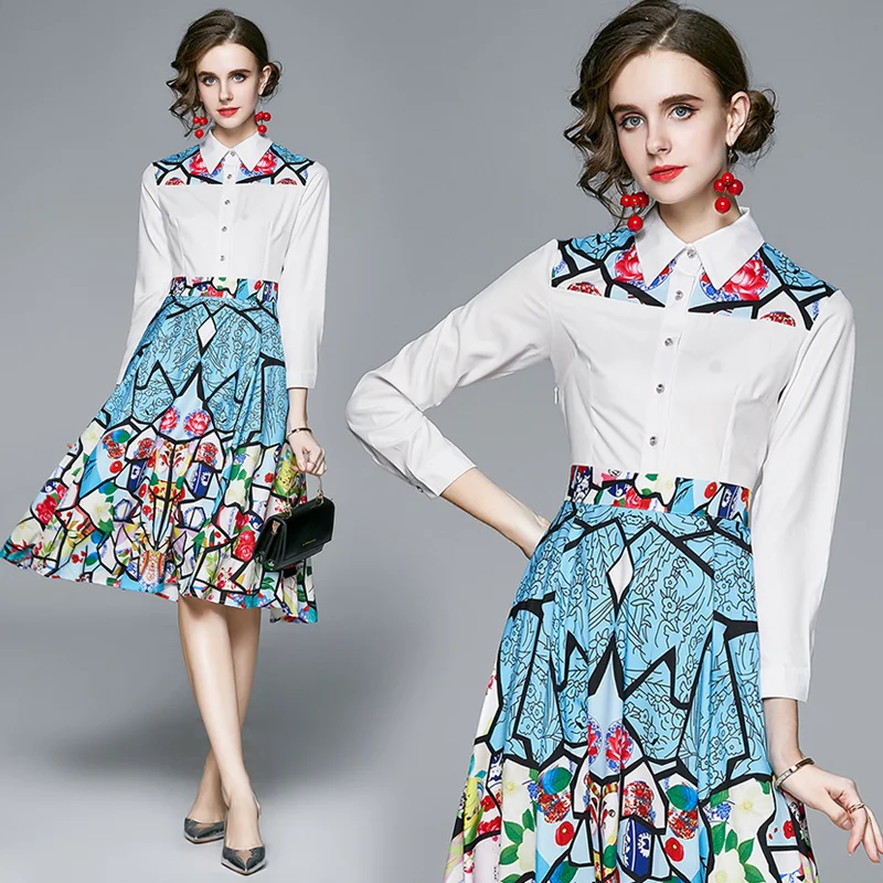 

Женское платье с принтом, вечерние платья для девочек, летнее повседневное свободное платье-поло с длинным рукавом, Женская трапециевидная ...