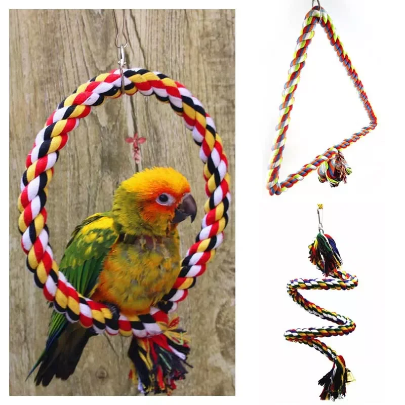 

2022NEW Parrot Hanging Braided Ropes Parrot Swing Supplies Budgie Chew Game Bird Cage Cockatiel Toy Colorful Cotton Rope
