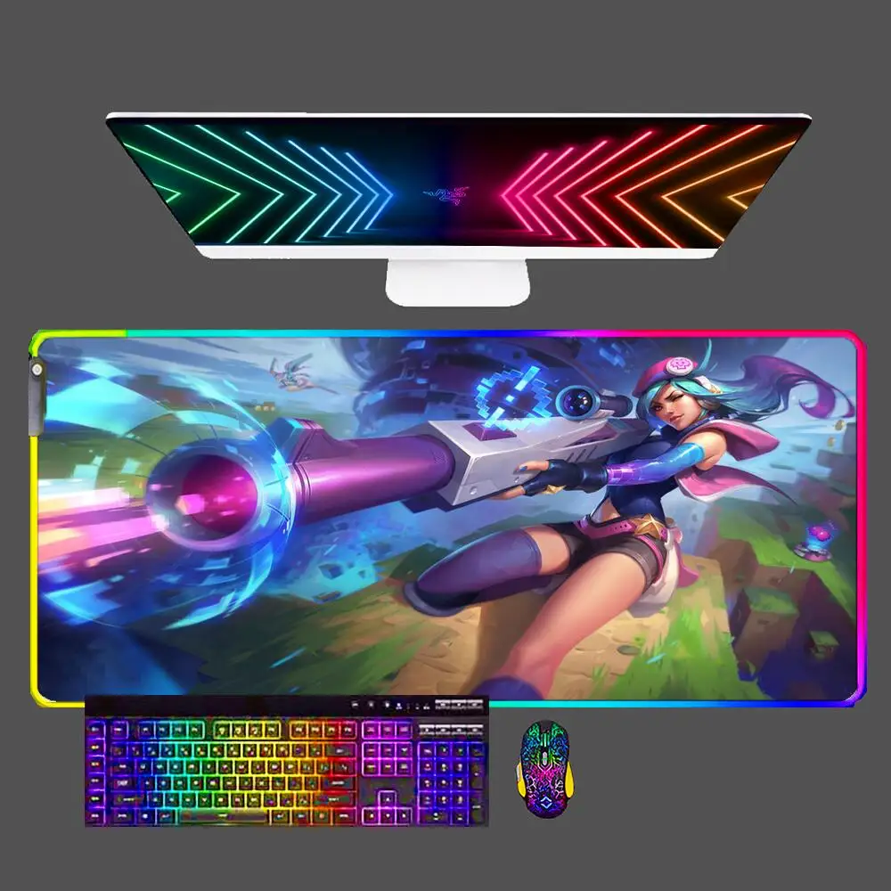 

Caitlyn League Of Legends RGB Mouse pad professional eSports game players Speed Lock Edge Rubber Desk LED Mousepad Keyboard Mat