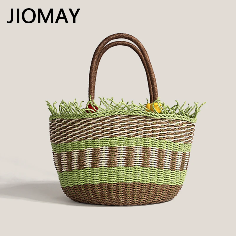

JIOMAY летние соломенные сумки 2022 женские модные дизайнерские сумки контрастные цвета плетеные пляжные сумки с ручками Праздничная корзина кошелек