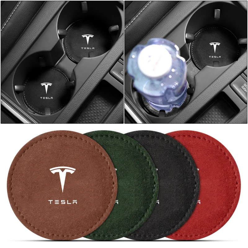 

Alcantara Car Coaster Water Cup Anti-Slip Mat for Tesla Model 3 Model S Model X Model Y Roadster Performance Car Accessories