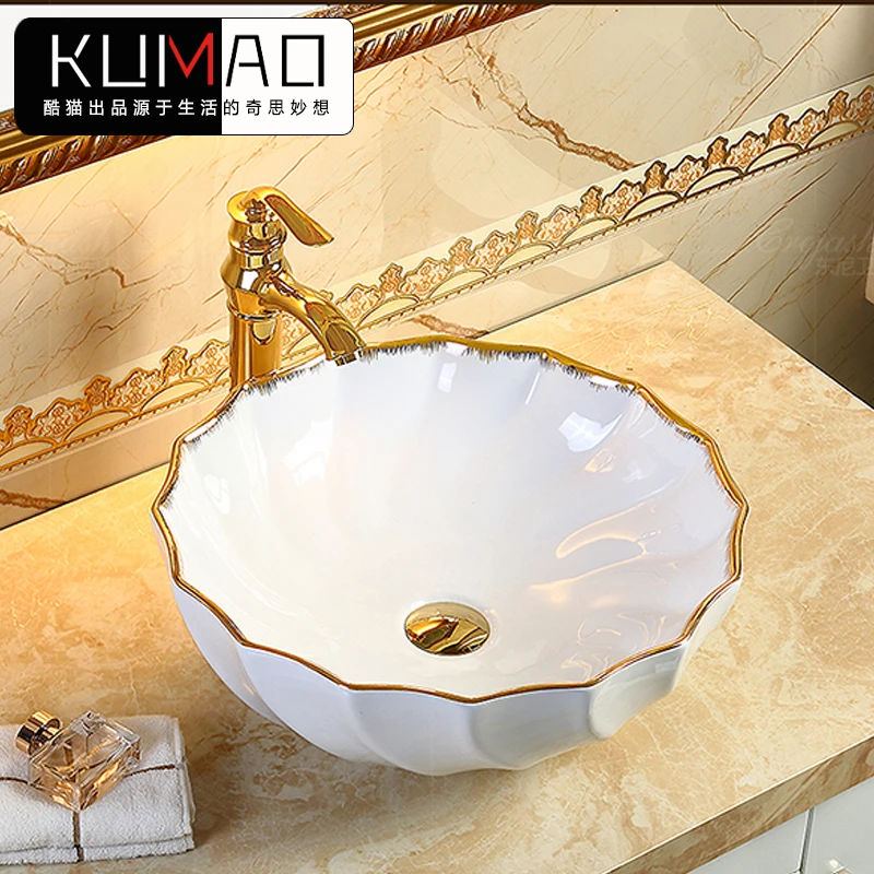 

Table Basin round Art Basin Ceramic European Style Wash Basin Washbasin Fashion Color Gold Inter-Platform Basin Wash Basin