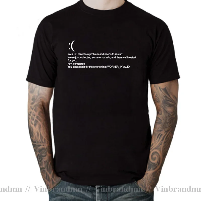 Funny Blue Screen Of Death BSOD Crash Nerd Computer Costume Tops T-Shirts Camisa New Coming Men T Shirt Man Cotton tshirt