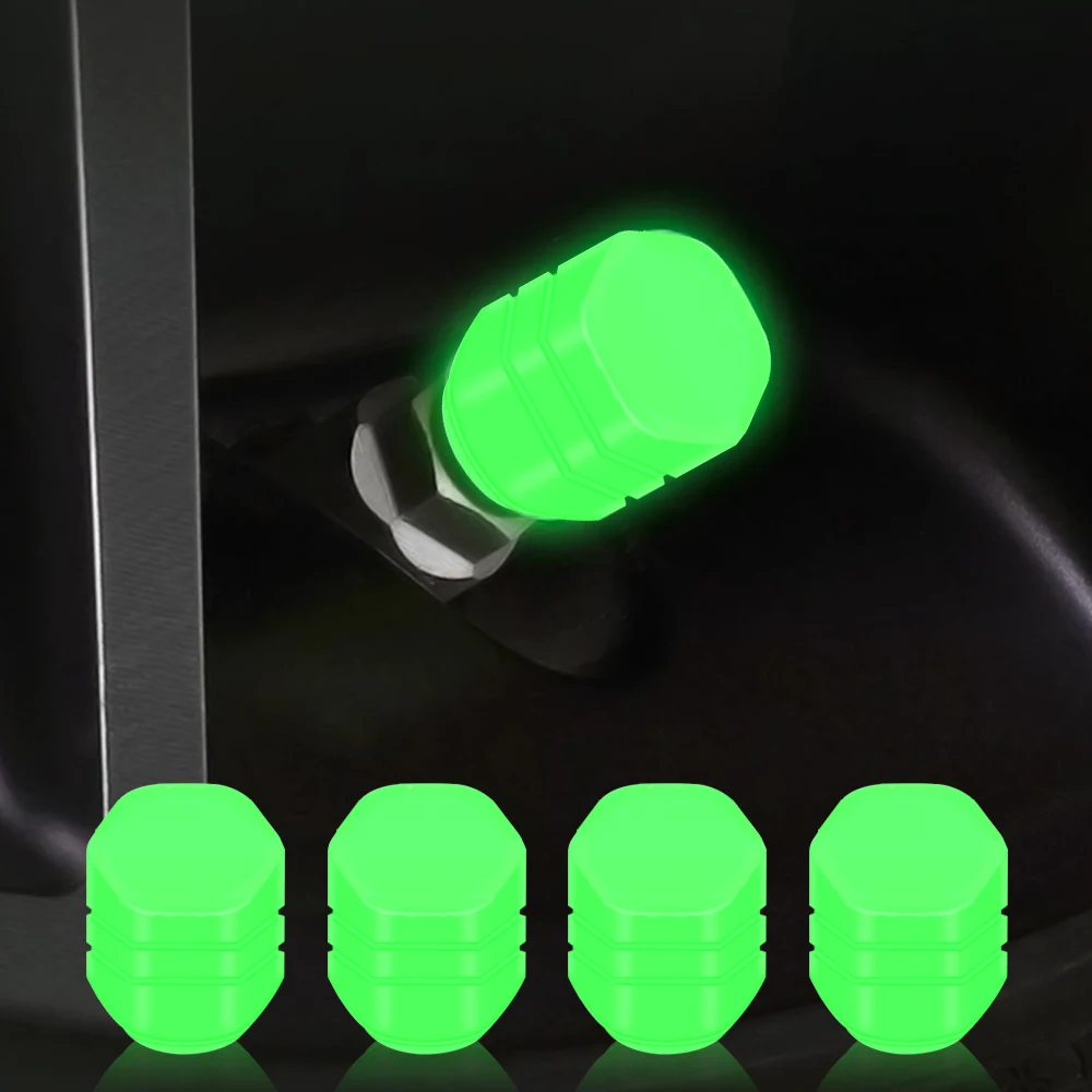 

4Luminous Valve Caps Fluorescent Green Blue Night Glowing Car Motorcycle Bicycle Wheel Styling Tyre Rim Hub Luminous Cap Decor