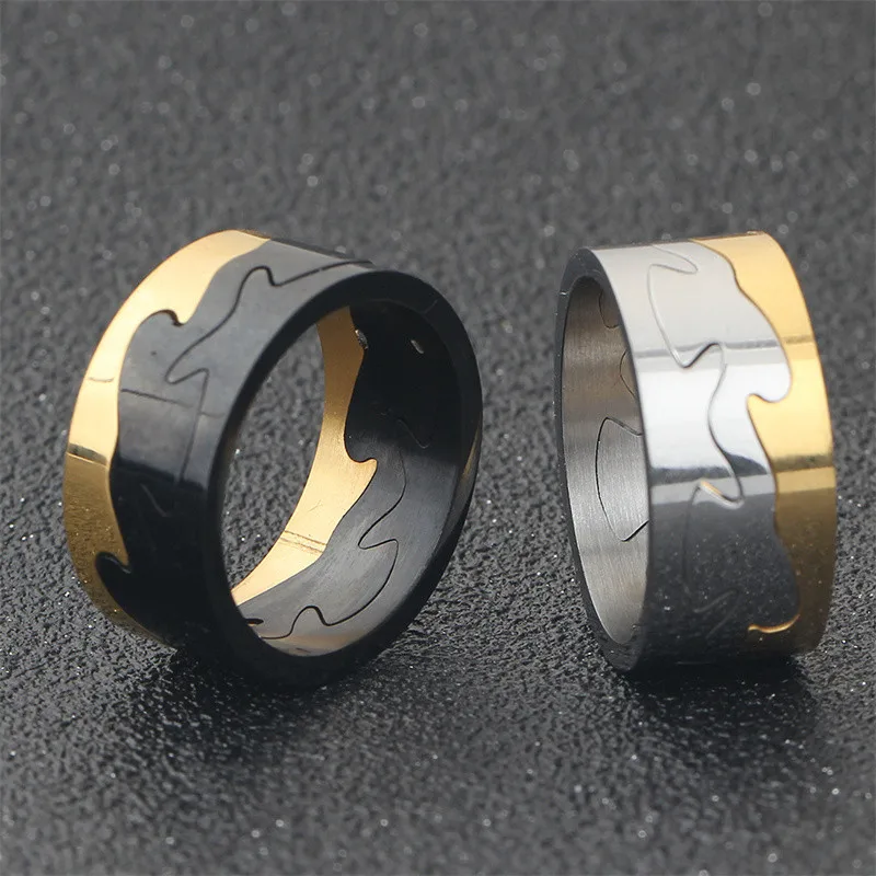 

Fashion Simple Wavy Pattern Two Color Stitching 9mm Stainless Steel Personality Men Ring Jewelry Factory Direct Sales Wholesale