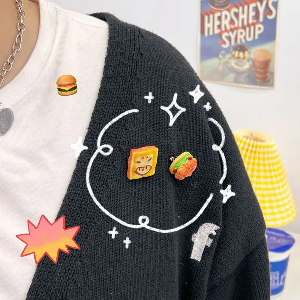 

Korean Simulation Food Brooch INS Cute Bread Badge Hamburg Hot Dog Collar Pin Women Cloth Bag Decoration
