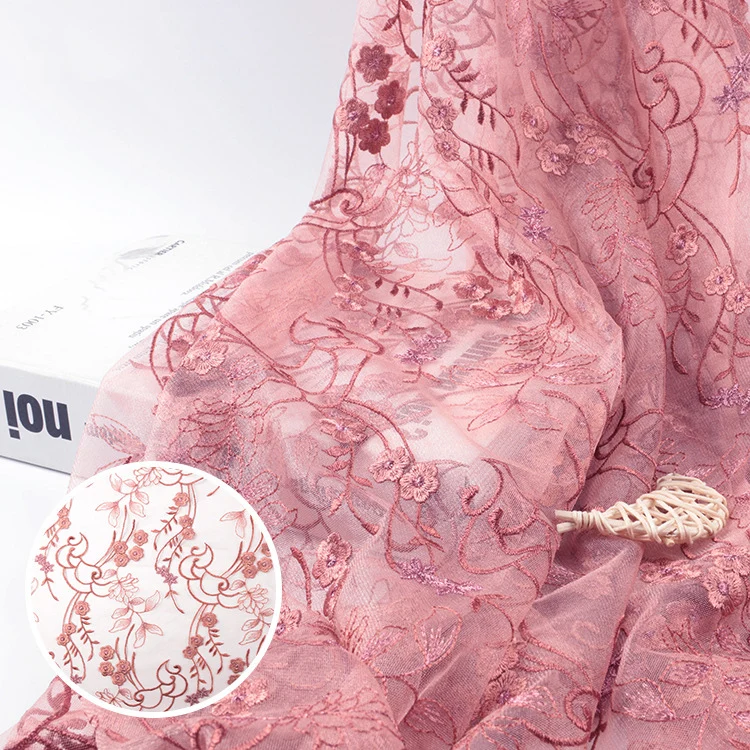 

Flower Embroidered Lace Fabric Floral Tulle Design Material for Sewing Wedding Evening Dress Clothes By the Yard