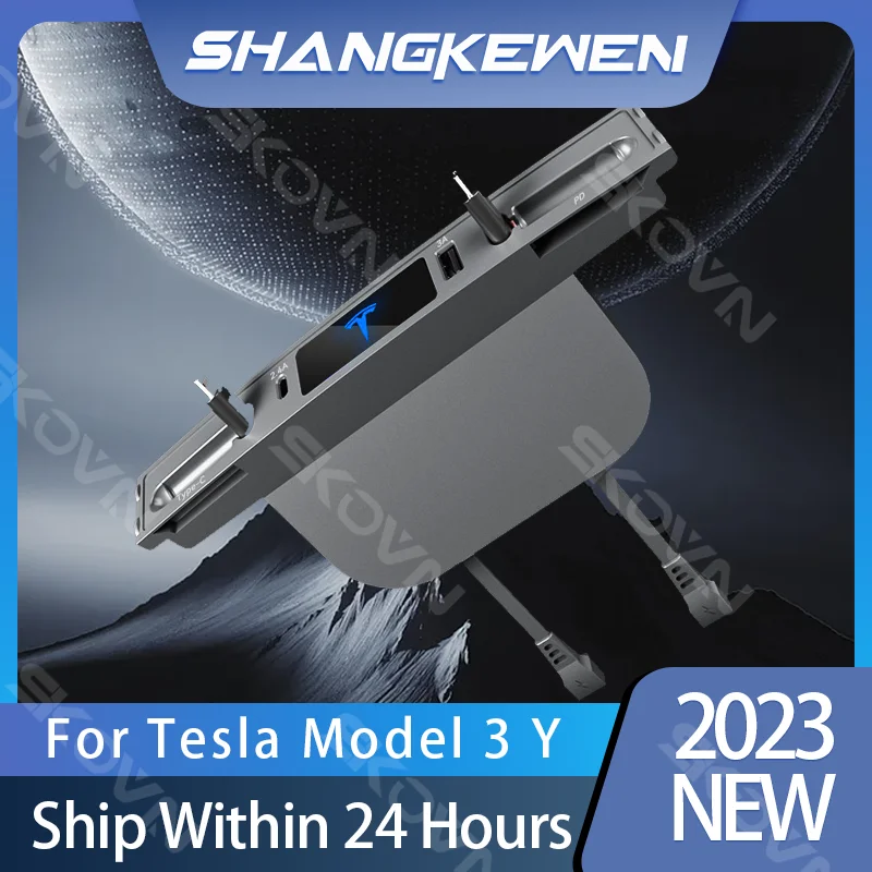 

For Tesla Model 3 Y Docking Station 27W PD Type C Hub Quick Charger USB LED Shunt Hub Extension Center Console Smart Sensor