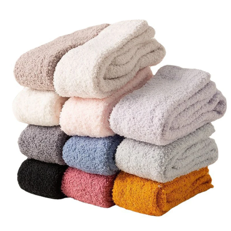 

1Pair Retro Women Socks Coral Velvet Solid Color High Socks For Women Warm Casual Long Socks Home floor stockings