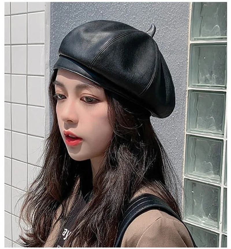 Fashion Women PU Leather Octagonal Caps Newsboy Cap Vintage Bonnet Beret Style Retro Hat Cowboy Pumpkin Painter | Аксессуары для