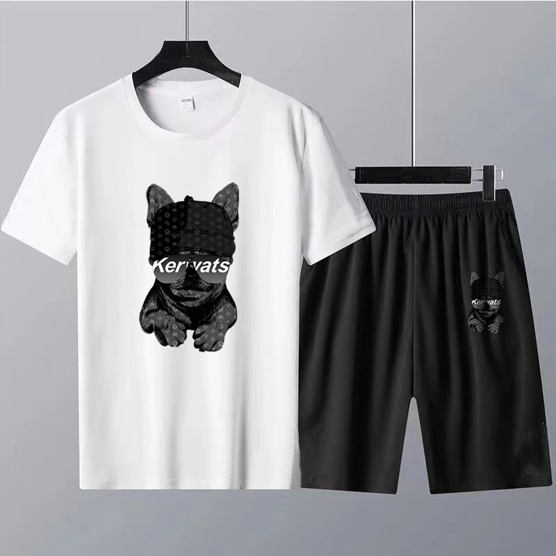 2023 Summer Men's Suits Fashion Set Trend Dog T-Shirts 100 Cotton Shorts Sportswear Trend T-Shirts Women's Streetwear Men set