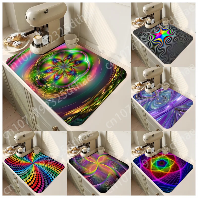 

3D Fluorescent Illusion Effect Drain Pad Super Absorbent Anti-Slip Dish Drying Mat Waterproof Diatomic Aesthetic Kitchen Decor