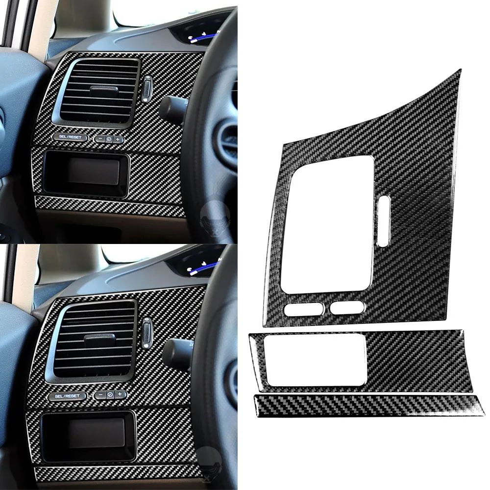 

3pcs Carbon Fiber Auto Interior Car Driver Position Left Side Panel Sticker Cover Trim Frame For Honda Civic 8th Gen 2006-2011