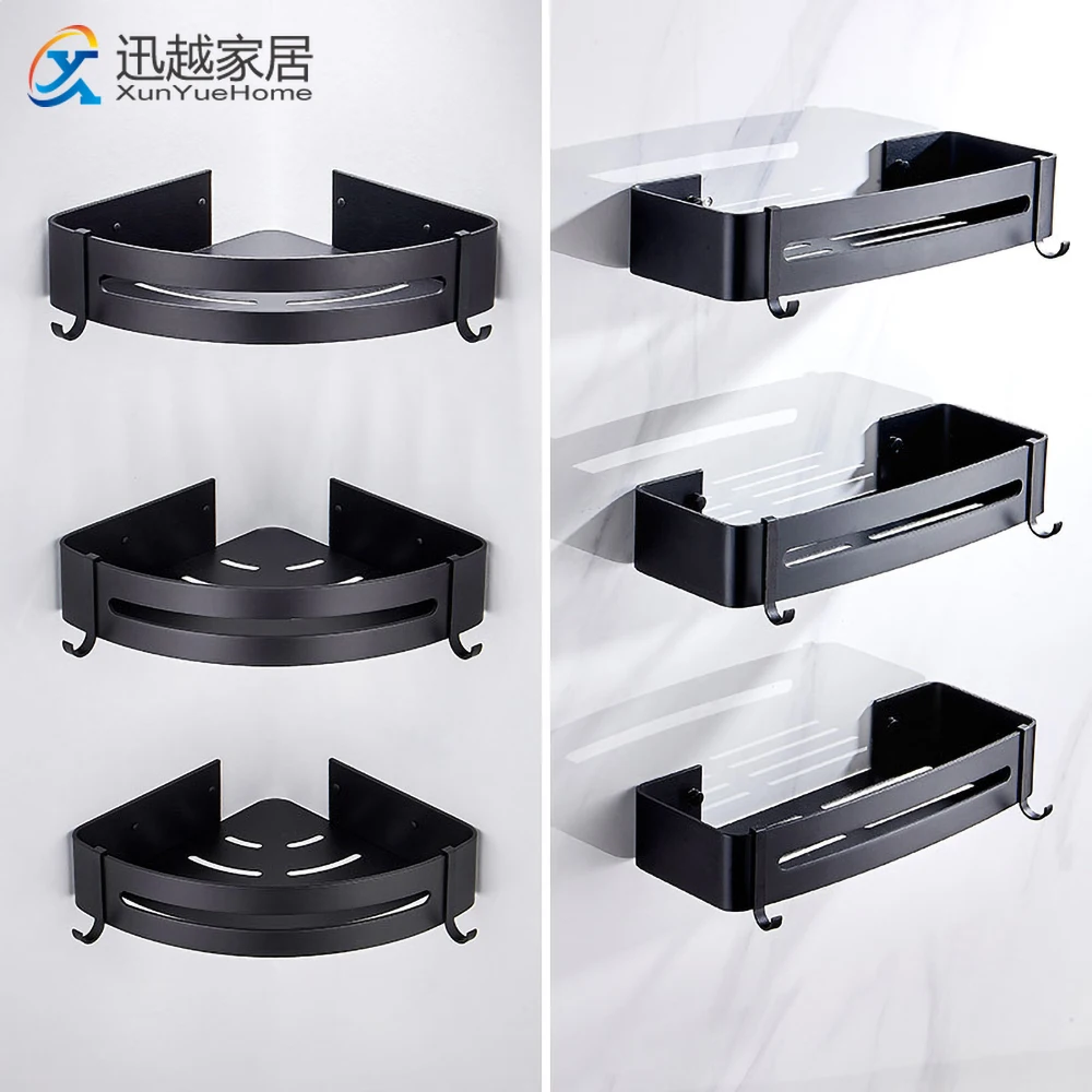 wall corner shelf organizer black aluminum shower rack shampoo holder kitchen hanger bathroom accessories free global shipping