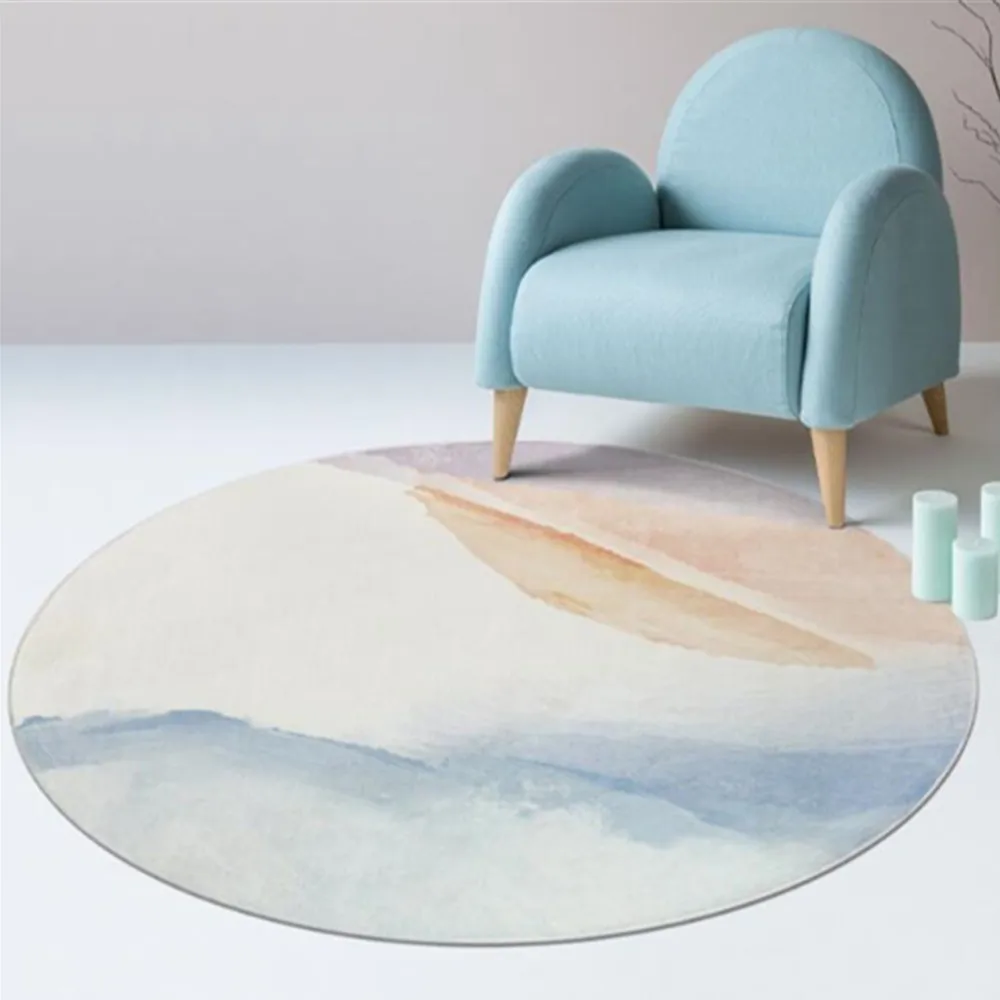 

Nordic Morandi Round Carpet Living Room Decoration Non Slip Area Rugs Abstract Ink Printing Chair Cushion Nordic Bedroom Mat