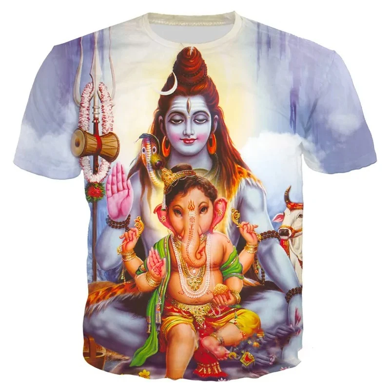 Indian Lord Shiva T-shirt Men Women Round Neck Short Sleeve T Shirt 3D Printing Ganesh Personality Buddhism Oversized Tee Top
