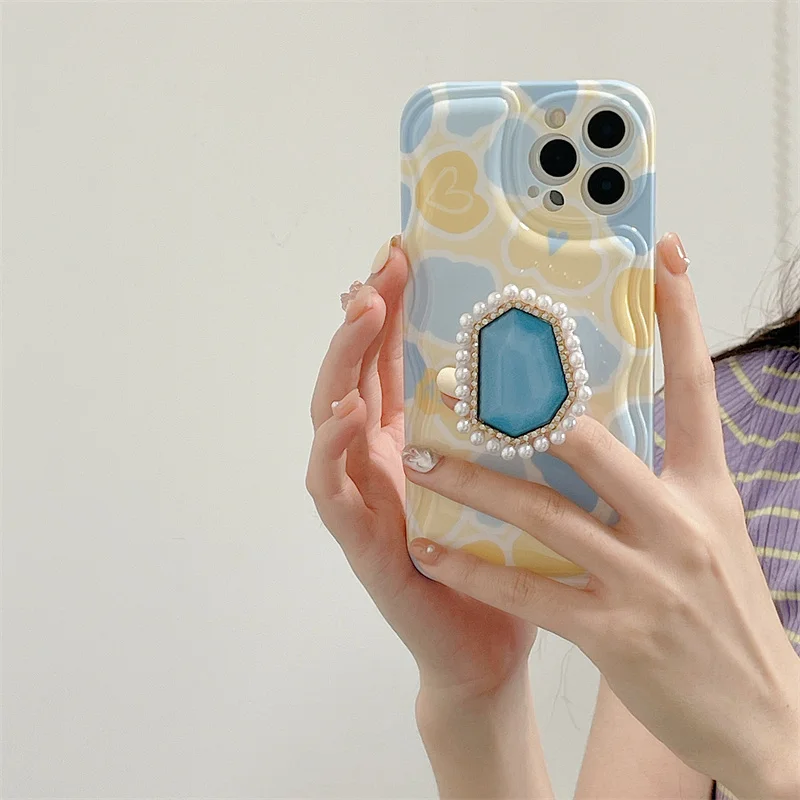 

Модный уникальный узор с жемчужным кронштейном, мягкий чехол для телефона IPhone 13 12 Pro Max XR XS X 11, защитный противоударный чехол для задней панел...