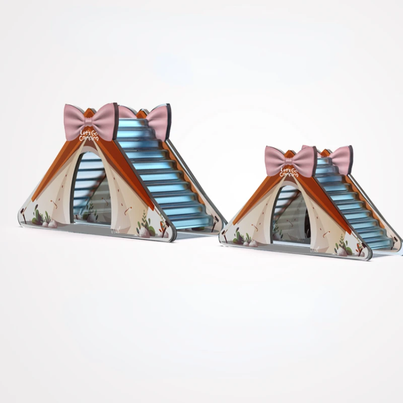 

Pet Supplies Acrylic Hamster Nest Bow Tent Dwarf Landscaping Toy Shelter Wave Ladder Double-Sided Inkjet Printing Ornaments 1Pc