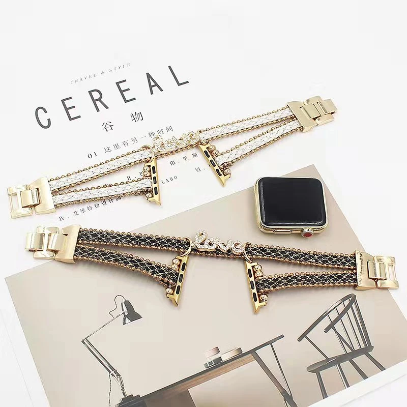 Strap For Apple Watch band 44mm 40mm 45mm 41mm 42mm 38mm Diamond Link Bracelet Wristband Ring correa iWatch series 3 4 5 6 se 7