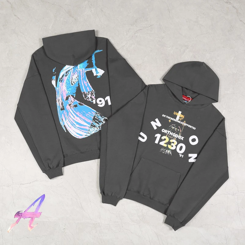 

High Street RRR123 Hooded Sweatshirts Letter Graffiti Print Fleece Men Women Loose Casual Hoodies