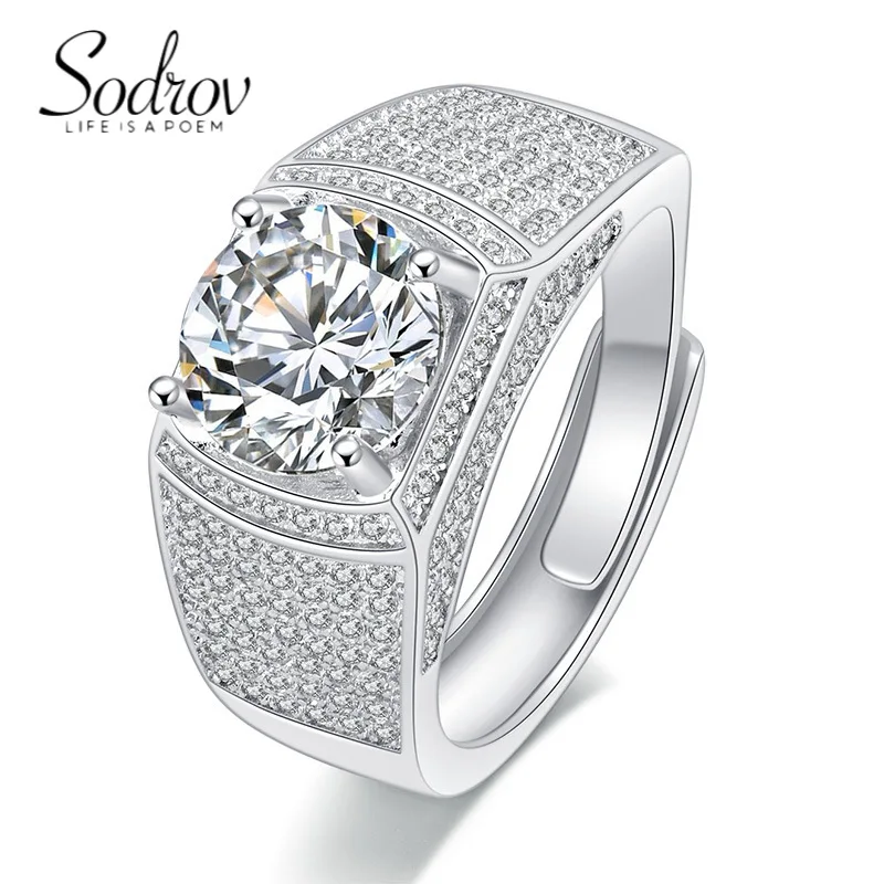 

SODROV Luxury Wide Rings for Men Diamond Zircon Engagement Jewelry Wedding Ring Men's Open Ring