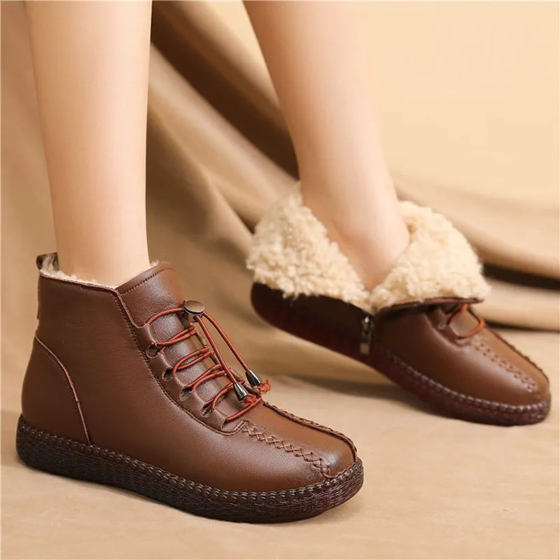 2022 winter women's plush warm shoes plus cotton women's casual flat snow boots women's soft-soled warm nude boots 35-42