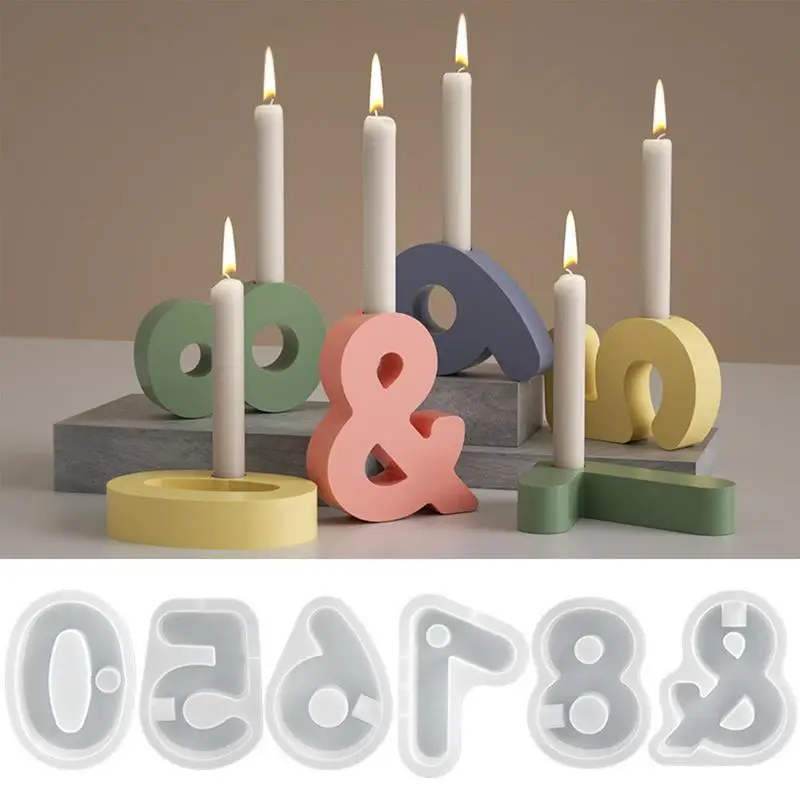 

Geometric Number Candlestick Silicone Mold DIY Candlestick Crafts Making Plaster Resin Casting Mold For Dining Table Living Room