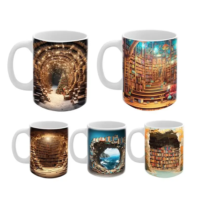 

Book Lovers Coffee Mug Bookish Items Bookworm Mug Gifts For Readers Novel Coffee Mugs Ceramic 3D Library Bookshelf Mug Supplies