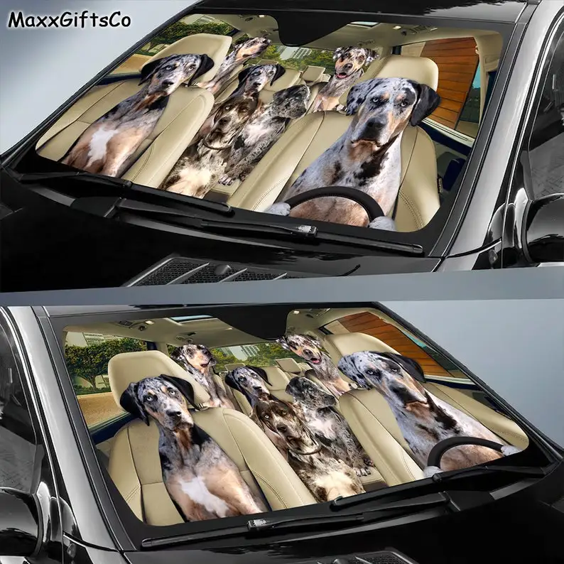Catahoula Leopard Car Sun Shade Windshield Dogs Family Sunshade Accessories Decoration