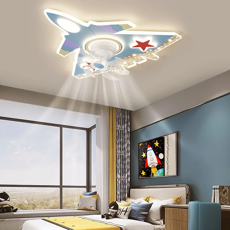 

LED Ceiling Fans With Lights 360 degree shaking head children's airplane Lamp modern simple creative household boy room lighting