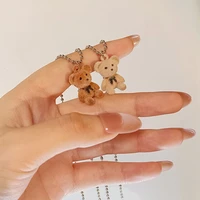 cute plush bear pendant necklace for girls women korean fashion bear long sweater neck chain necklaces cute collar jewelry
