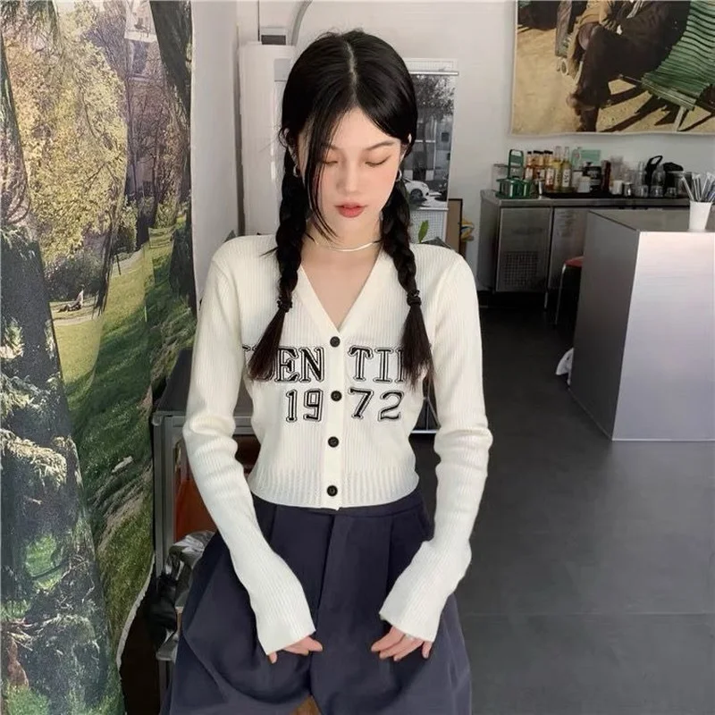 Новинка Осень-зима 2022 кардиган с V-образным вырезом и длинным рукавом Женский