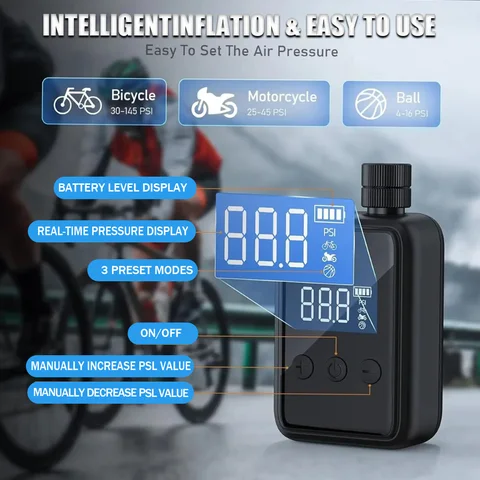 Универсальный беспроводной насос для накачивания велосипедных шин 150PSI, электрический воздушный насос, перезаряжаемый воздушный компрессор с цифровым дисплеем, аксессуары для велосипеда