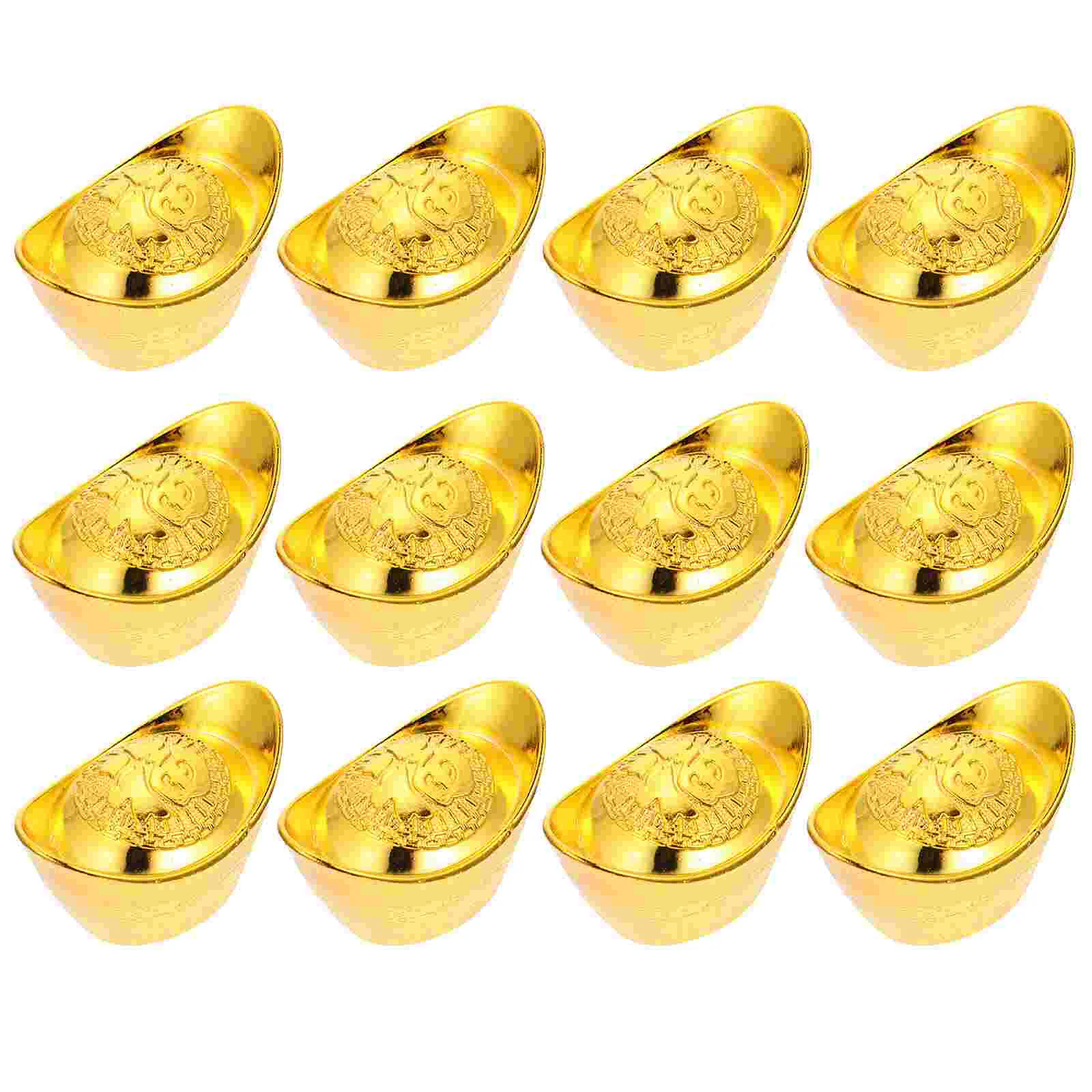 

12Pcs Artificial Golden Ingot Models Golden Ingot Decors New Year Gold Ingots