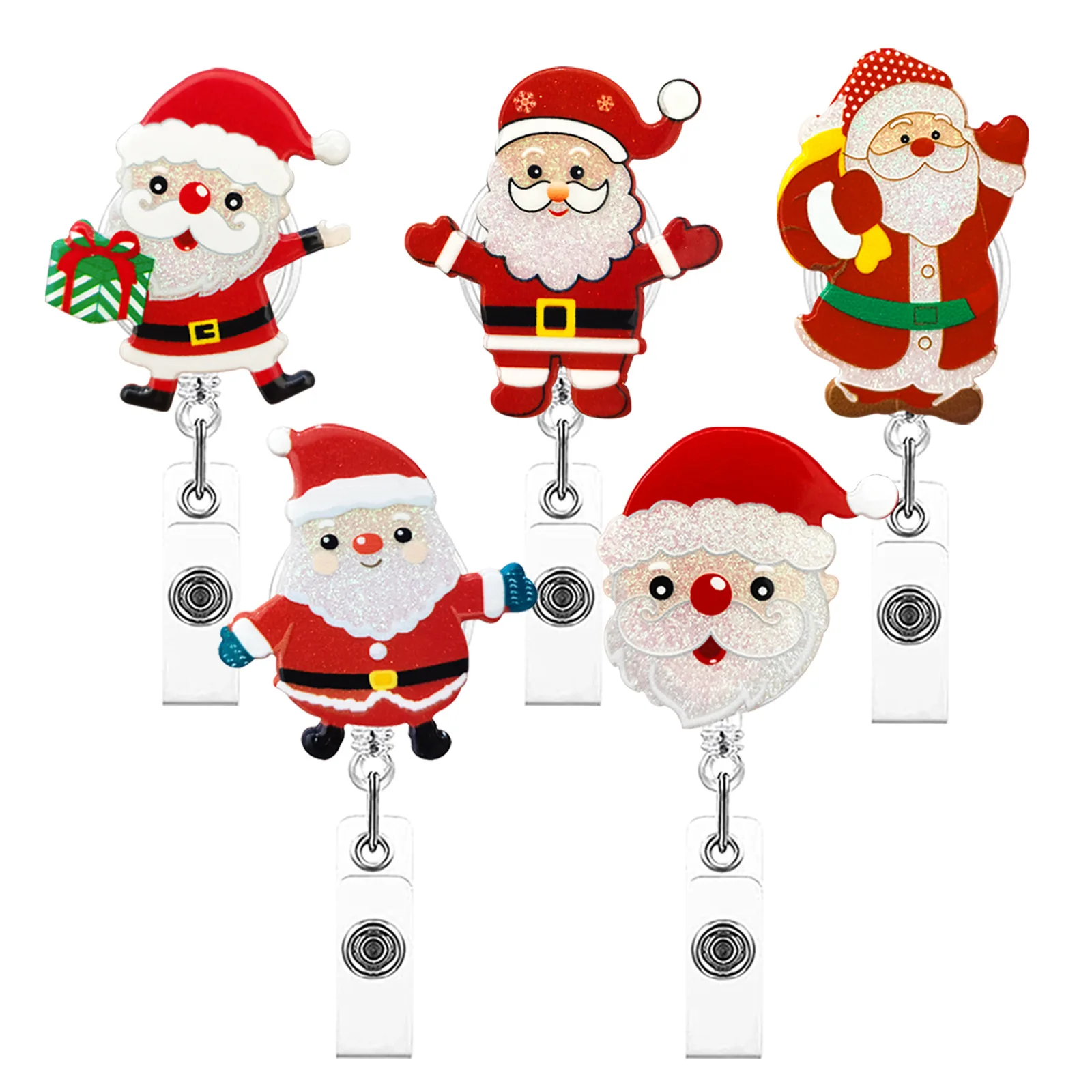 

1pcs Christmas Santa Claus Rotate Badge Reel Workers Nurse ID Holder Girl Boy Retractable Name Card Holder Accessory