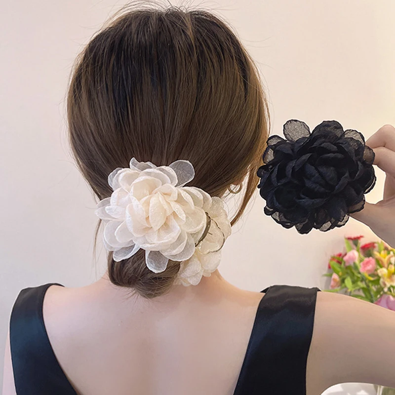 

Заколки для волос шифоновые женские, элегантные милые зажимы с большими цветами в форме крабов, корейские аксессуары для волос