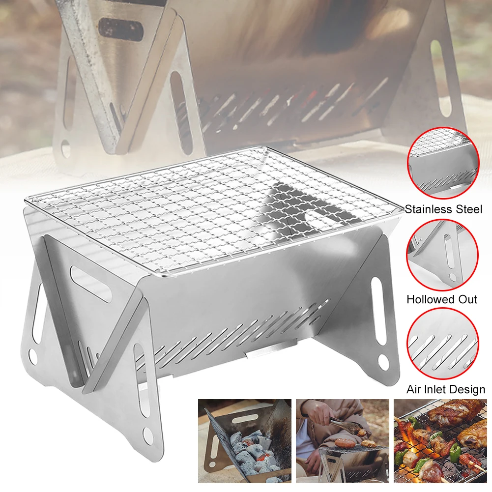 

Folding Outdoor Grill Stove Stainless Steel Detachable BBQ Stove Portable Charcoal Stove Cooking Grill for Camping Travel Picnic