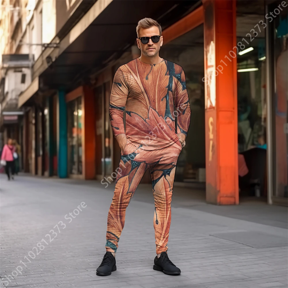 2023 Tracksuit Men Long Sleeve T-shirts Two Piece Set Men Fashion 3D Oil Painting Style Printing Casual Street Clothes For Men