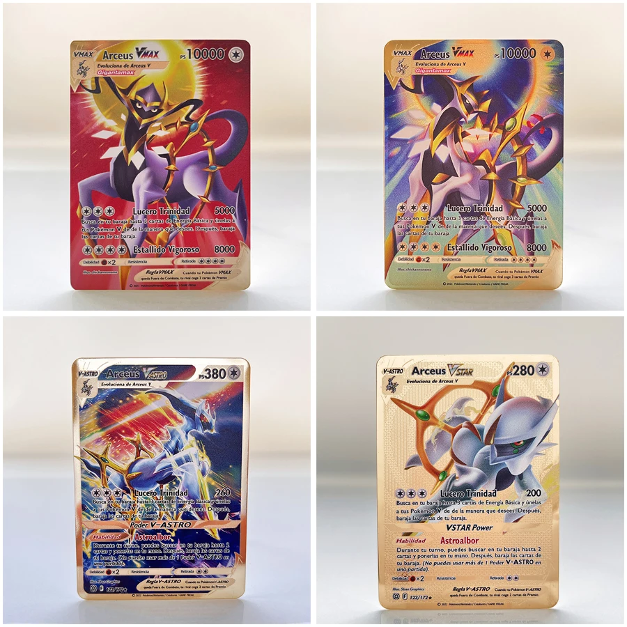 

Español Arceus Покемон карты золотая металлическая карта испанский аниме Charizard Pikachu VMAX GX Vstar Mewtwo Lucario
