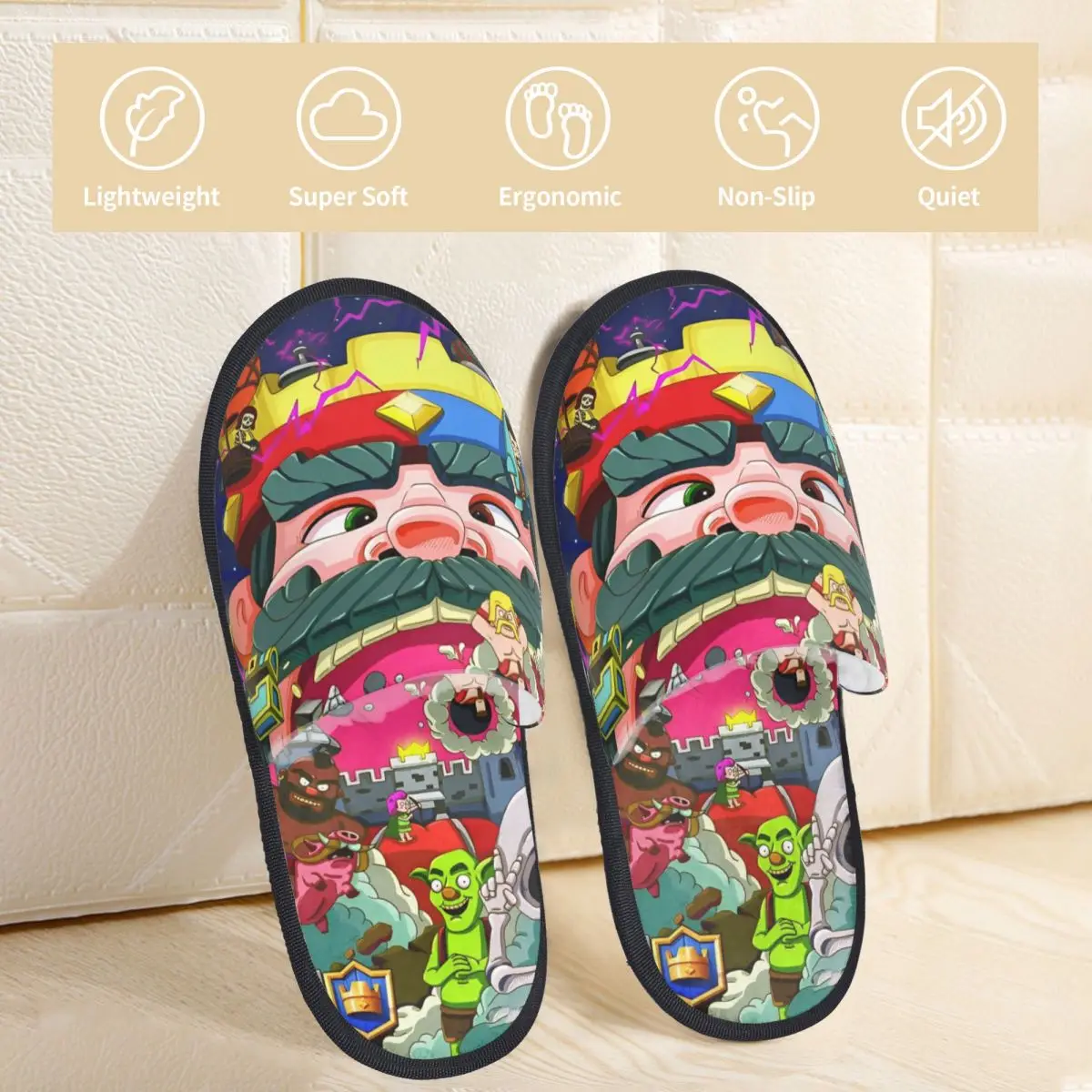 Фото Зимние меховые тапочки King Clashh Game Royaled Merch, домашние меховые тапочки, шлепанцы для гостиной, мягкие нескользящие шлепанцы №2